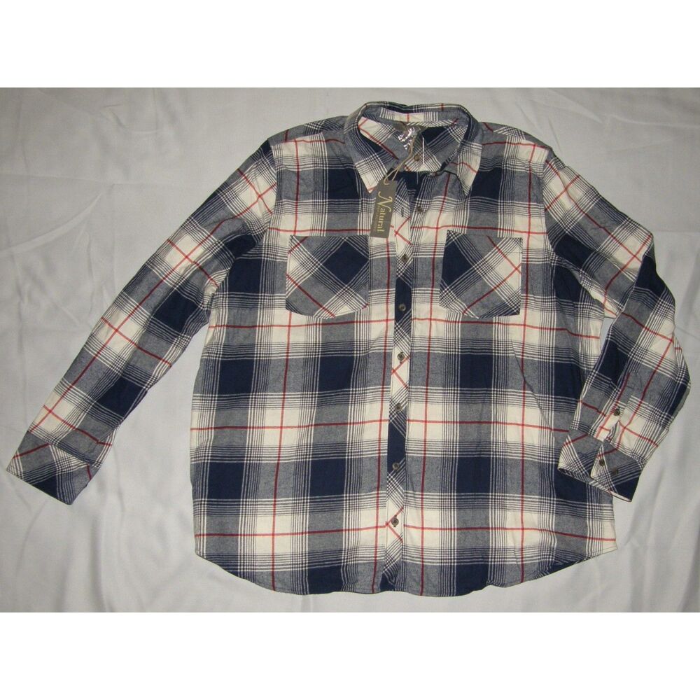 NATURAL REFELCTIONS Blue Plaid Plus Sz 1X Casual Wear Soft Flannel Shirt NEW